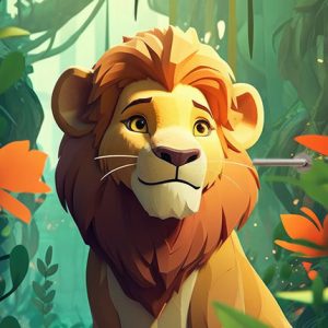 Deursticker / poster cartoon leeuw in de jungle