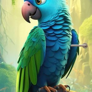 Deursticker / poster cartoon papegaai in de jungle