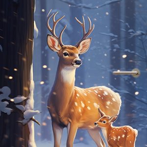 Deursticker / poster hertjes in de sneeuw