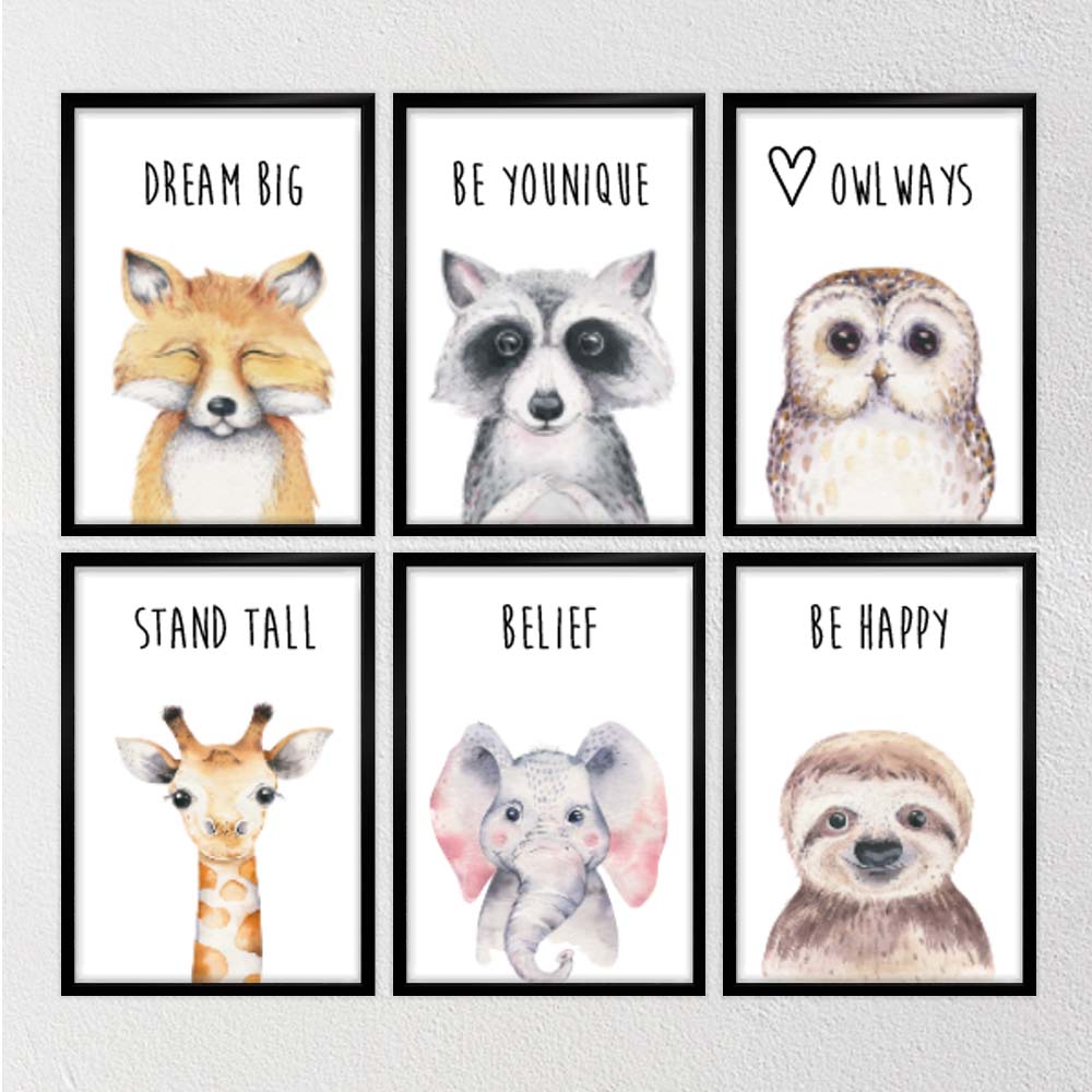 Babykamer dieren met tekst posters A4 set van 6 - Afbeelding 2