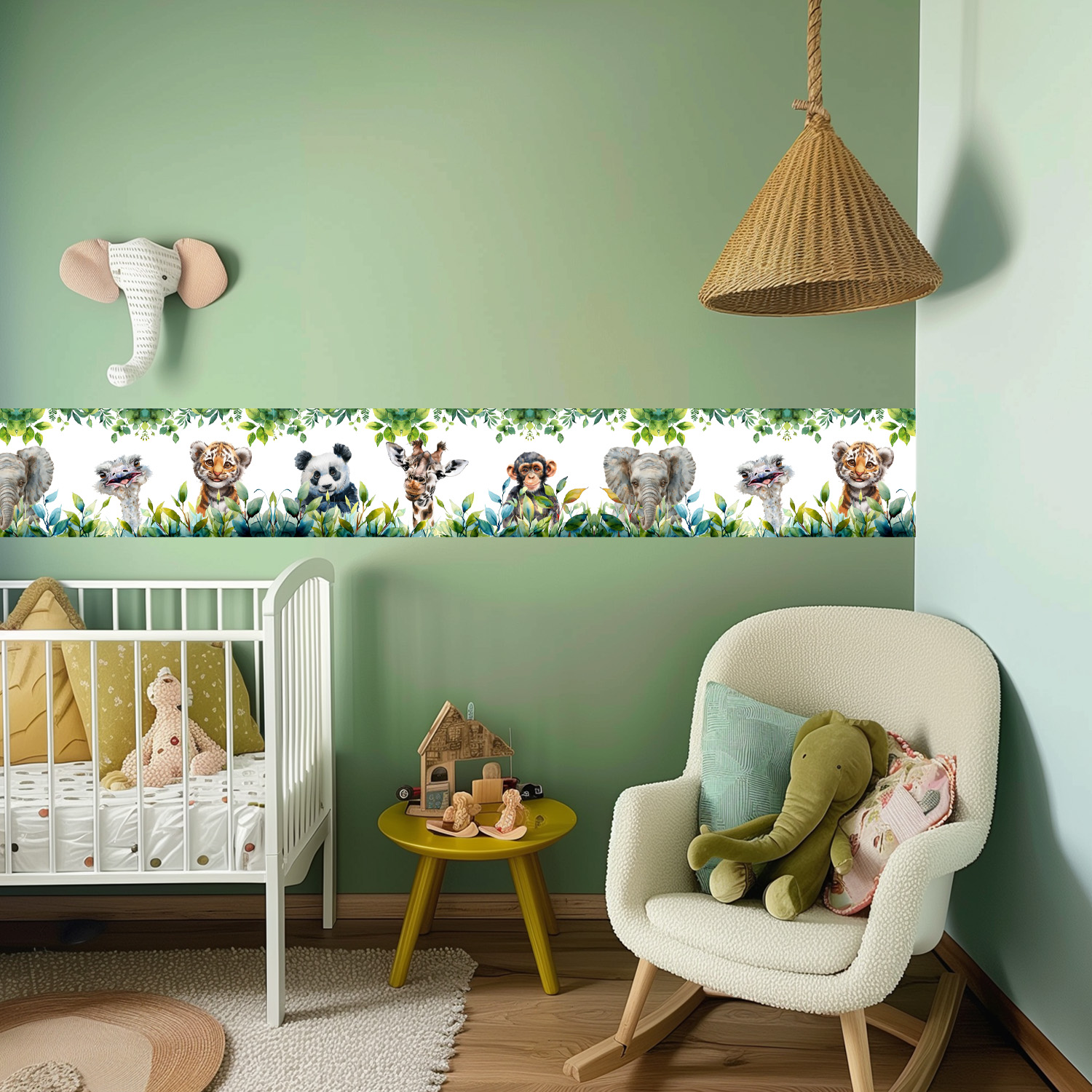 Behangrand kinderkamer dieren – Zelfklevende babykamer muursticker - Afbeelding 3
