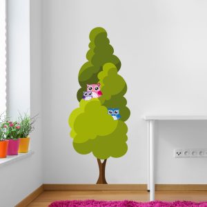 Muursticker boom uilen familie