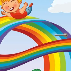 Deursticker / poster kinderen op de regenboog