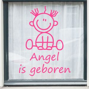 Geboortesticker raamsticker in getekende stijl