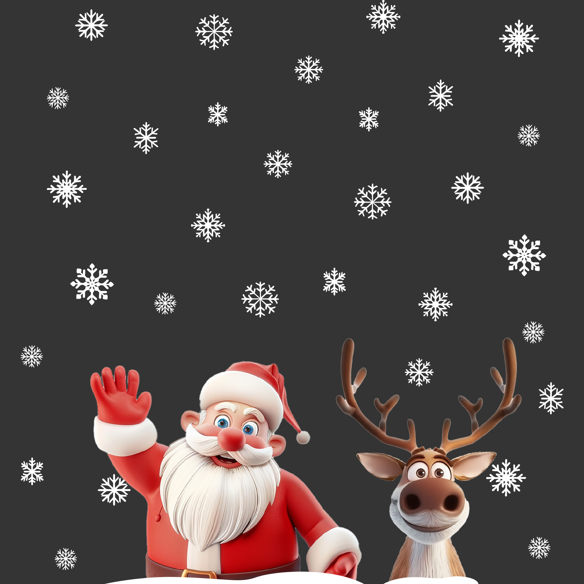 Raamstickers KERST gluurset Kerstman & Rendier + Sneeuwvlokken - Afbeelding 3