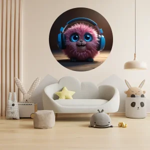 Roze fantasie diertje met koptelefoon – Muurcirkel sticker