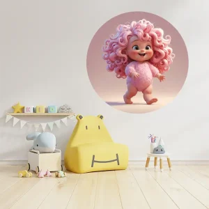 Roze fantasie popje lopend – Muurcirkel sticker