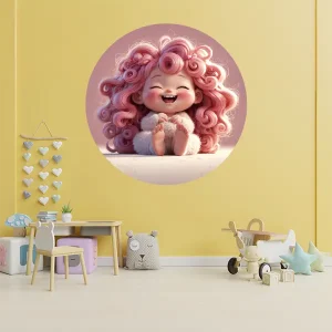 Roze fantasie popje zittend – Muurcirkel sticker