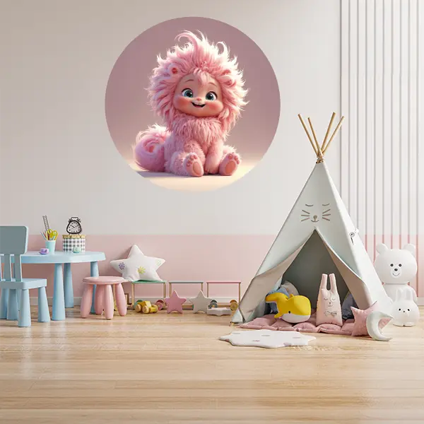 Roze fantasie popje – Muurcirkel sticker - Afbeelding 3