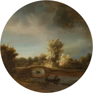 Landschap Stenen Brug – Rembrandt van Rijn – Muurcirkel sticker