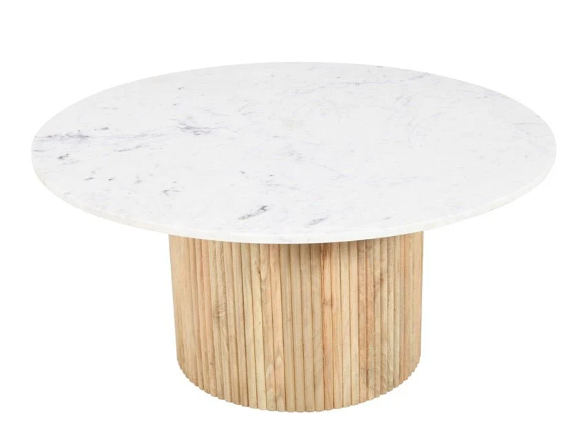 Mesa de centro redonda mármol blanco y madera de mango Coral - Afbeelding 4