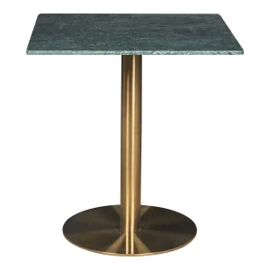 Mesa de comedor inox dorada tapa cuadrada mármol verde