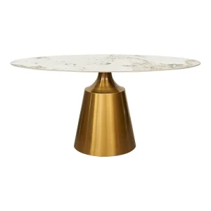 Mesa de comedor oval 160/180 base Onix dorada piedra sinterizada
