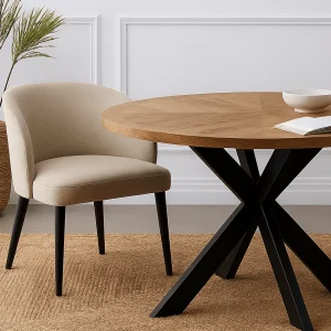 Mesa de comedor redonda de estilo  industrial madera de mango Palco 140