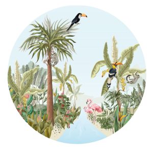 Muurcirkel jungle dieren bos – zelfklevende behangcirkel voor de kinderkamer of babykamer