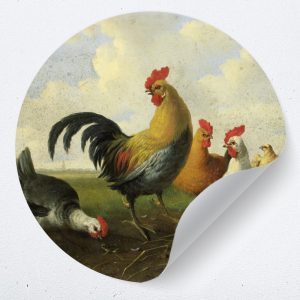 Muurcirkel “Een haan met hennen en kuikens”, Albertus Verhoesen