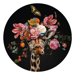 Muurcirkel giraffe met bloemen