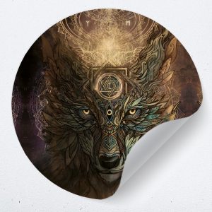 Muurcirkel wolf in psychedelische stijl