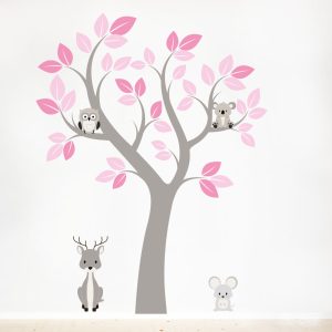Muursticker meisjes babykamer boom met dieren