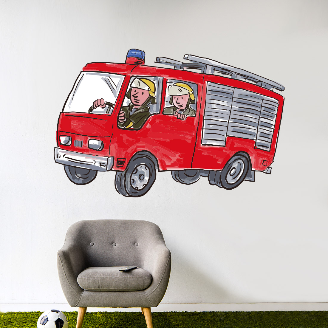 Muursticker brandweerauto kinderkamer - Afbeelding 2