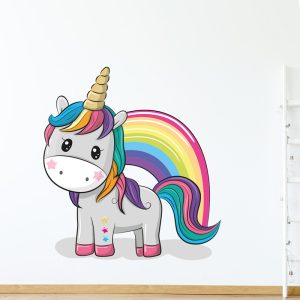 Muursticker eenhoorn met regenboog