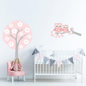 Muursticker boom met uiltjes