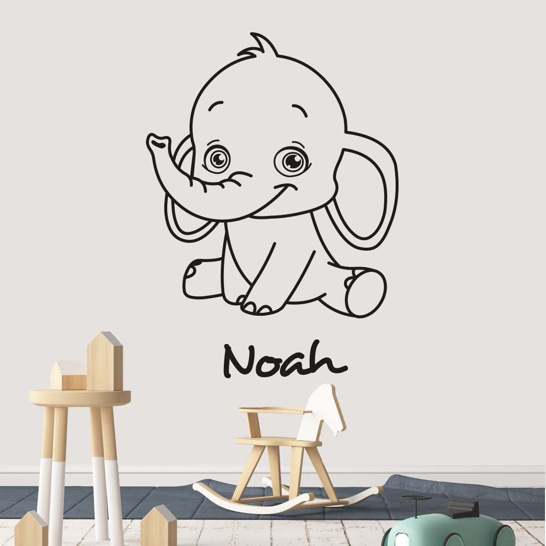 Muursticker olifant met naam - Afbeelding 3