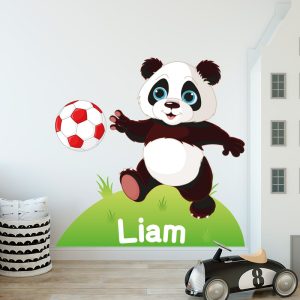 Muursticker voetballer panda met naam