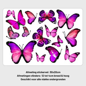 Muursticker vlinders roze – set met 15 vlinders