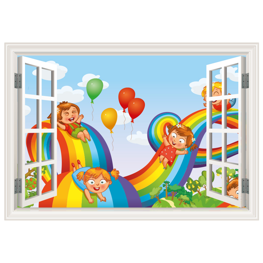 Muursticker raam uitzicht regenboog - Afbeelding 2