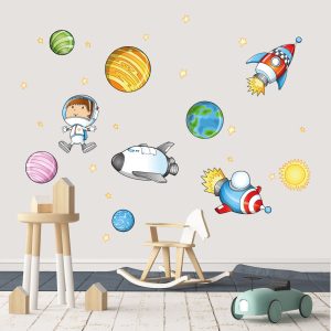 Muursticker ruimte raketten, planeten en sterren