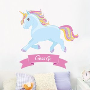 Eenhoorn muursticker met naam