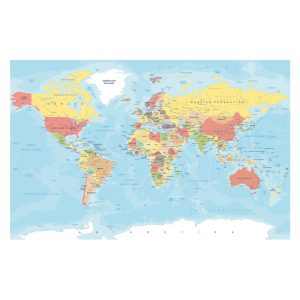 Muursticker wereldkaart met landsgrenzen