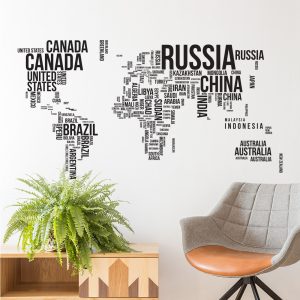 Muursticker wereldkaart tekst
