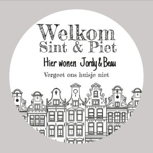 Welkom Sint en Piet met naam – statische herbruikbare raamsticker voor Sinterklaas