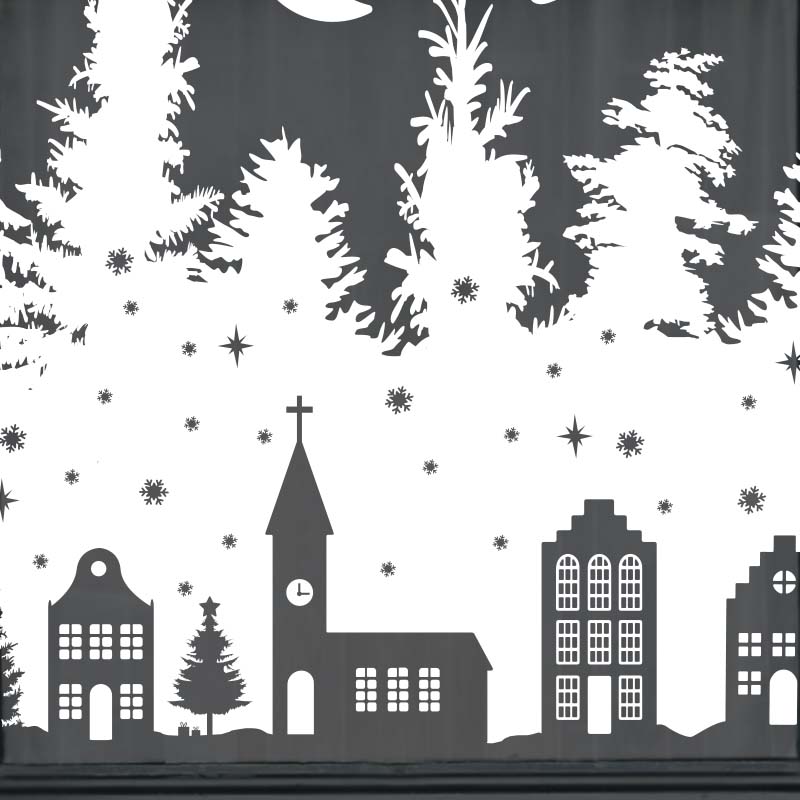 Raamsticker kerstdorp WIT – Herbruikbaar - Afbeelding 3
