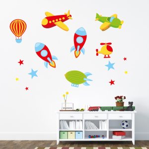 Muursticker raketten en vliegtuigen