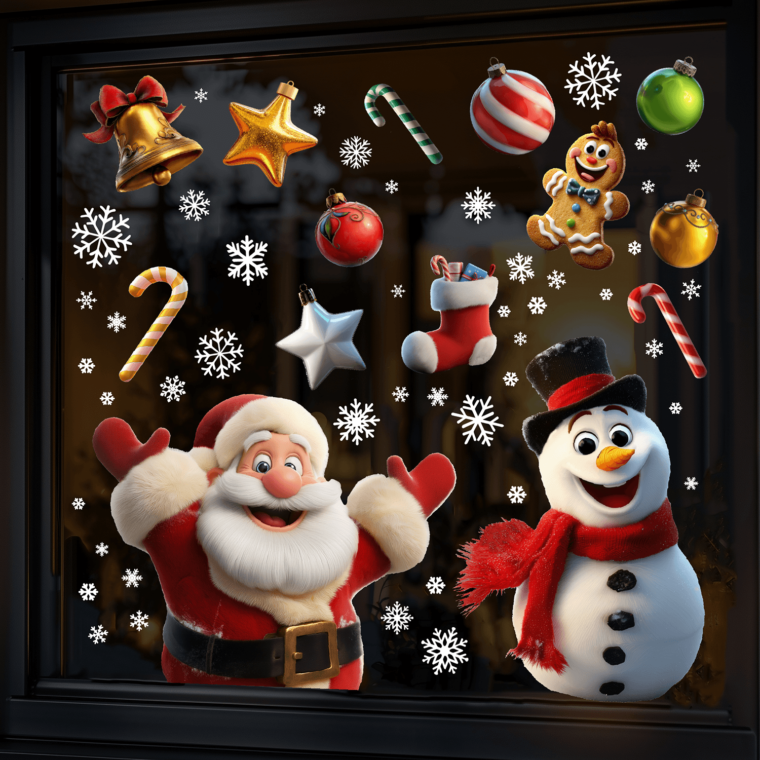 Raamstickers Kerst MEDIUM – Kerstman, sneeuwpop, kerstballen & sneeuwvlokken – Herbruikbare kerst stickers - Afbeelding 2