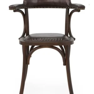 Silla vintage bistro apoyabrazos madera tapizado Bona marrón