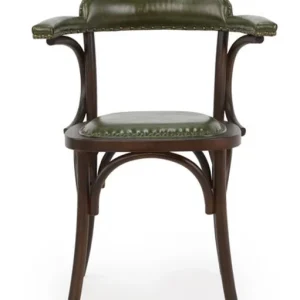 Silla vintage bistro apoyabrazos madera tapizado Bona verde