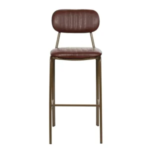 Taburete de bar vintage acero dorado y semi piel marrón Jerald H75