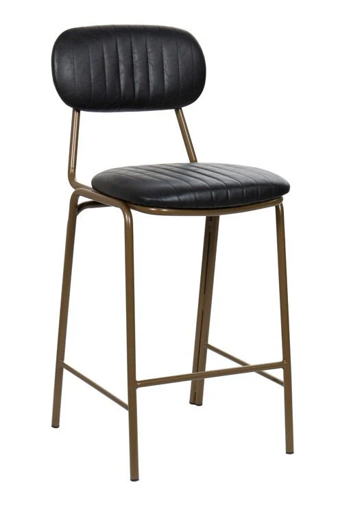 Taburete de bar vintage acero dorado y semi piel negro Jerald H65 - Afbeelding 3