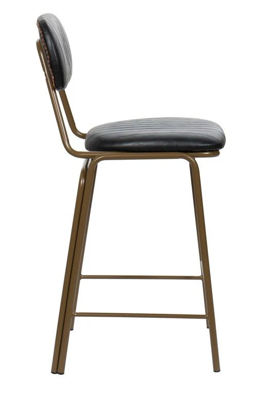 Taburete de bar vintage acero dorado y semi piel negro Jerald H65 - Afbeelding 4