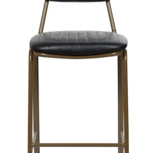 Taburete de bar vintage acero dorado y semi piel negro Jerald H65