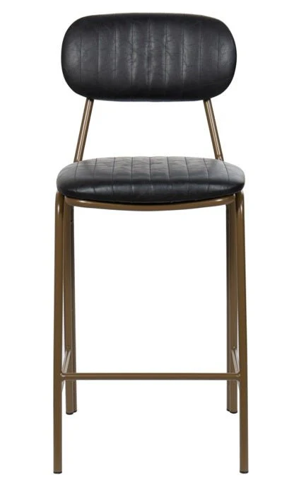 Taburete de bar vintage acero dorado y semi piel negro Jerald H65