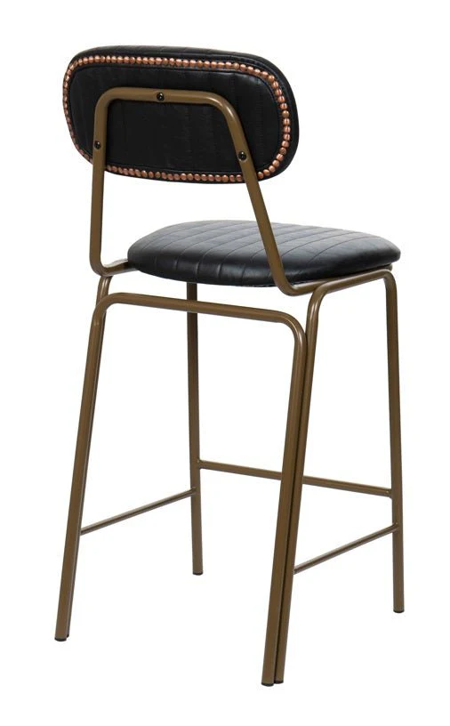 Taburete de bar vintage acero dorado y semi piel negro Jerald H65 - Afbeelding 5