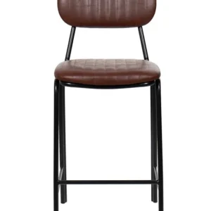 Taburete de bar vintage acero negro y semipiel marrón Jerald H65